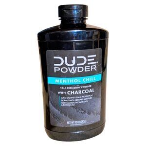 Dude Body Powder Menthol Chill with Charcoal 10 oz‎ Deodorant Absorbs Sweat